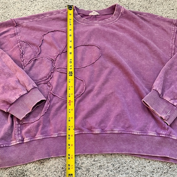 Easel Purple Crew Neck Sweater with Floral Stitching - Picture 3 of 8